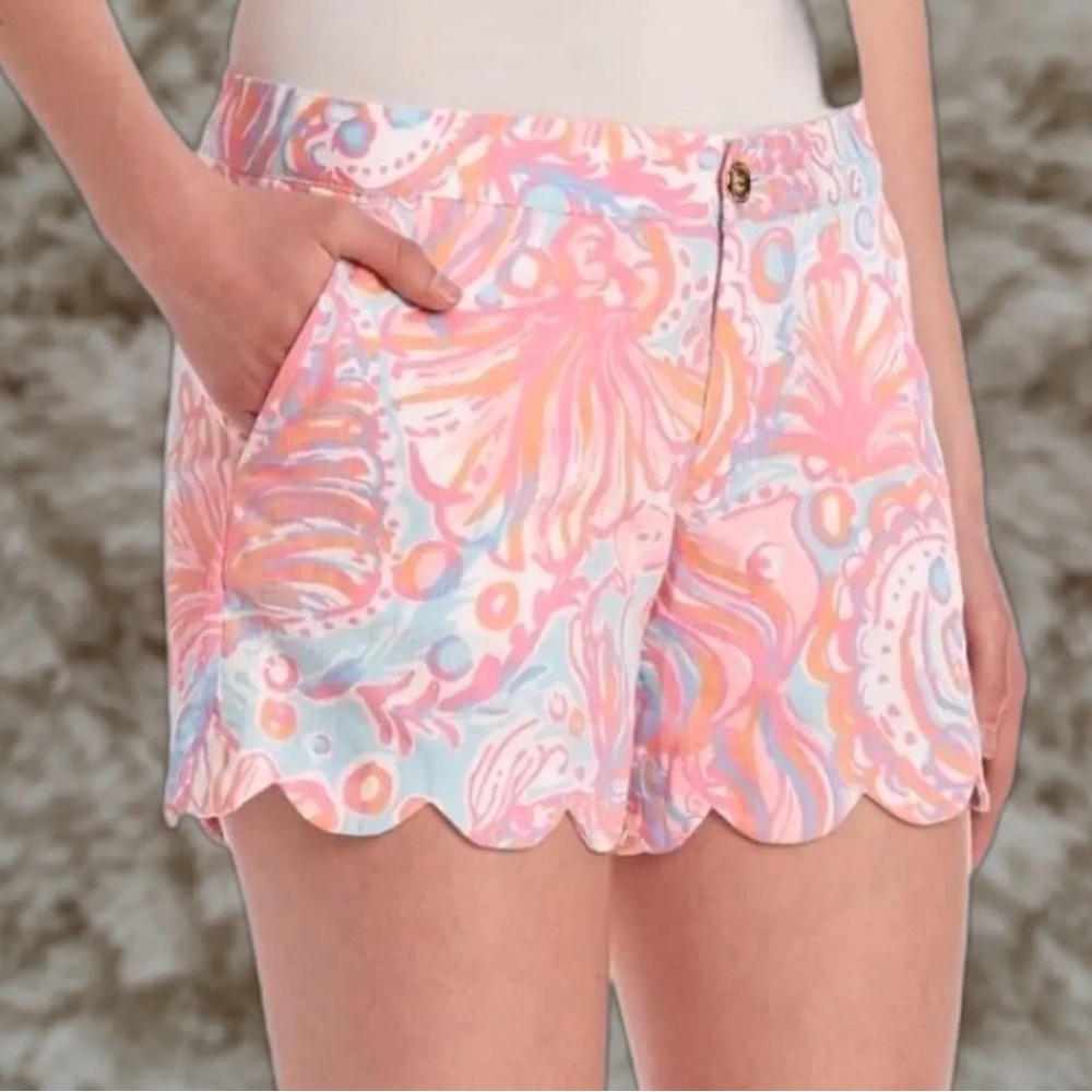 Lilly Pulitzer Buttercup Shorts Too Much Bubbly Pink & Blue Scalloped Size 10 - Picture 1 of 9